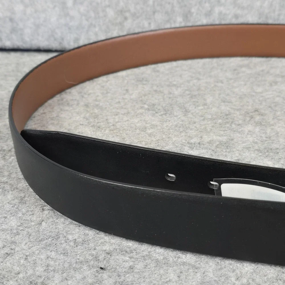 Perry‎ Ellis Belt Mens 44 Black Brown Reversible Faux Leather Dress Buckle